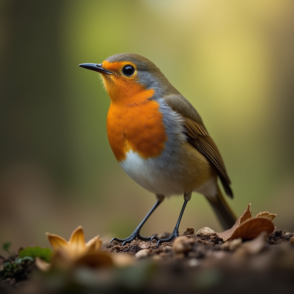 A photorealistic portrait of a Robin in its natural habitat