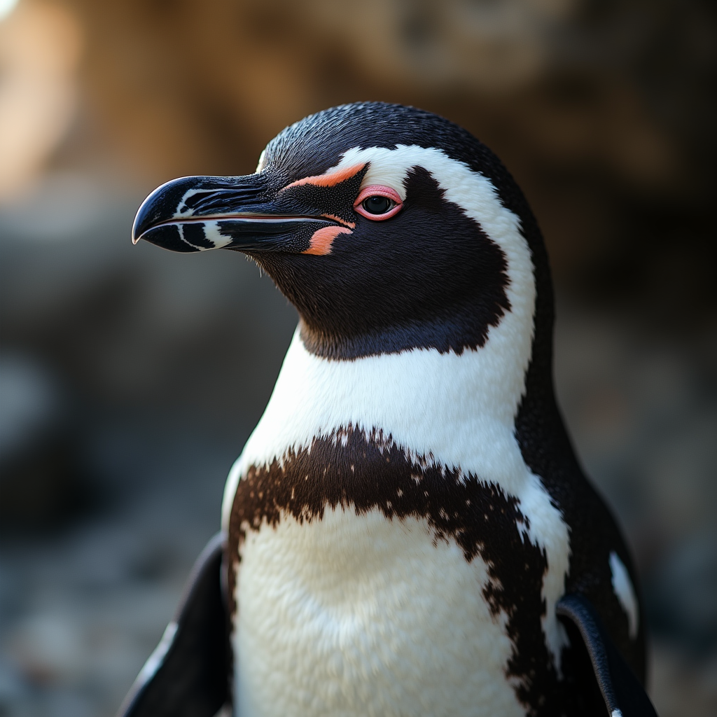 A photorealistic portrait of a Rockhopper Penguin in its natural habitat