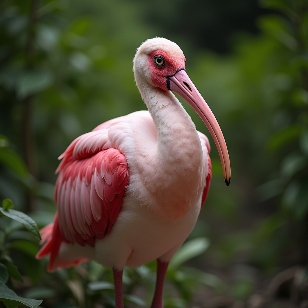 A photorealistic portrait of a Roseate Spoonbill in its natural habitat