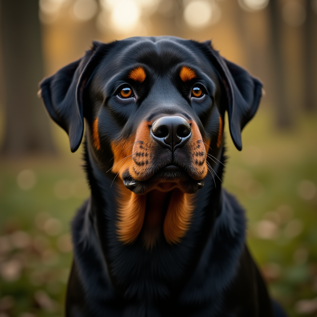 A photorealistic portrait of a Rottweiler in its natural habitat