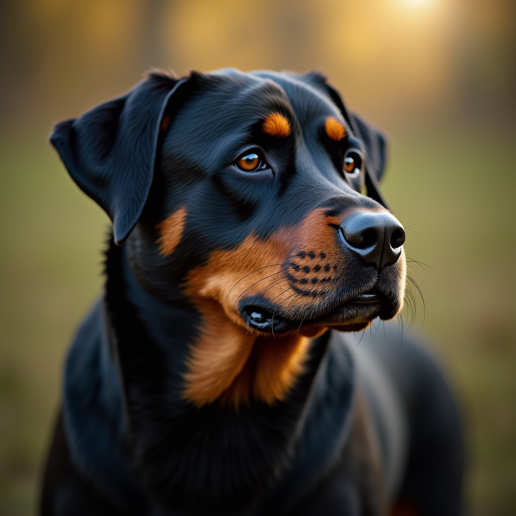 A photorealistic portrait of a Rottweiler in its natural habitat