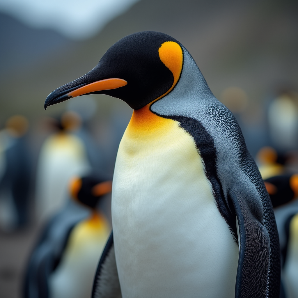 A photorealistic portrait of a Royal Penguin in its natural habitat