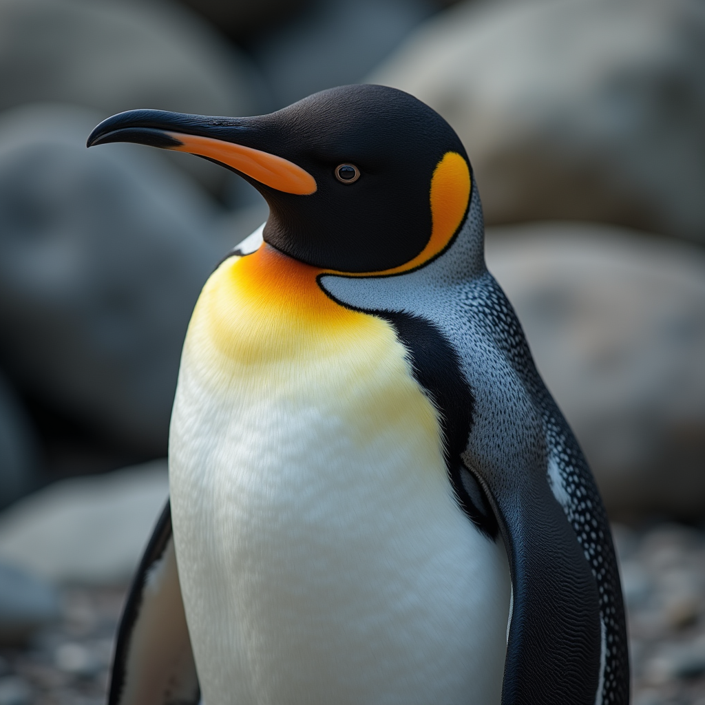 A photorealistic portrait of a Royal Penguin in its natural habitat
