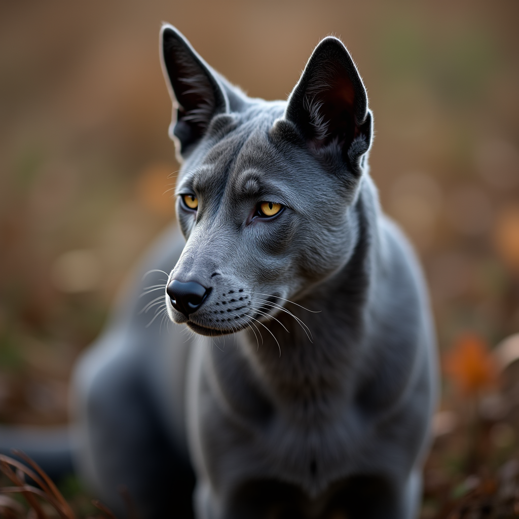 A photorealistic portrait of a Russian Blue in its natural habitat