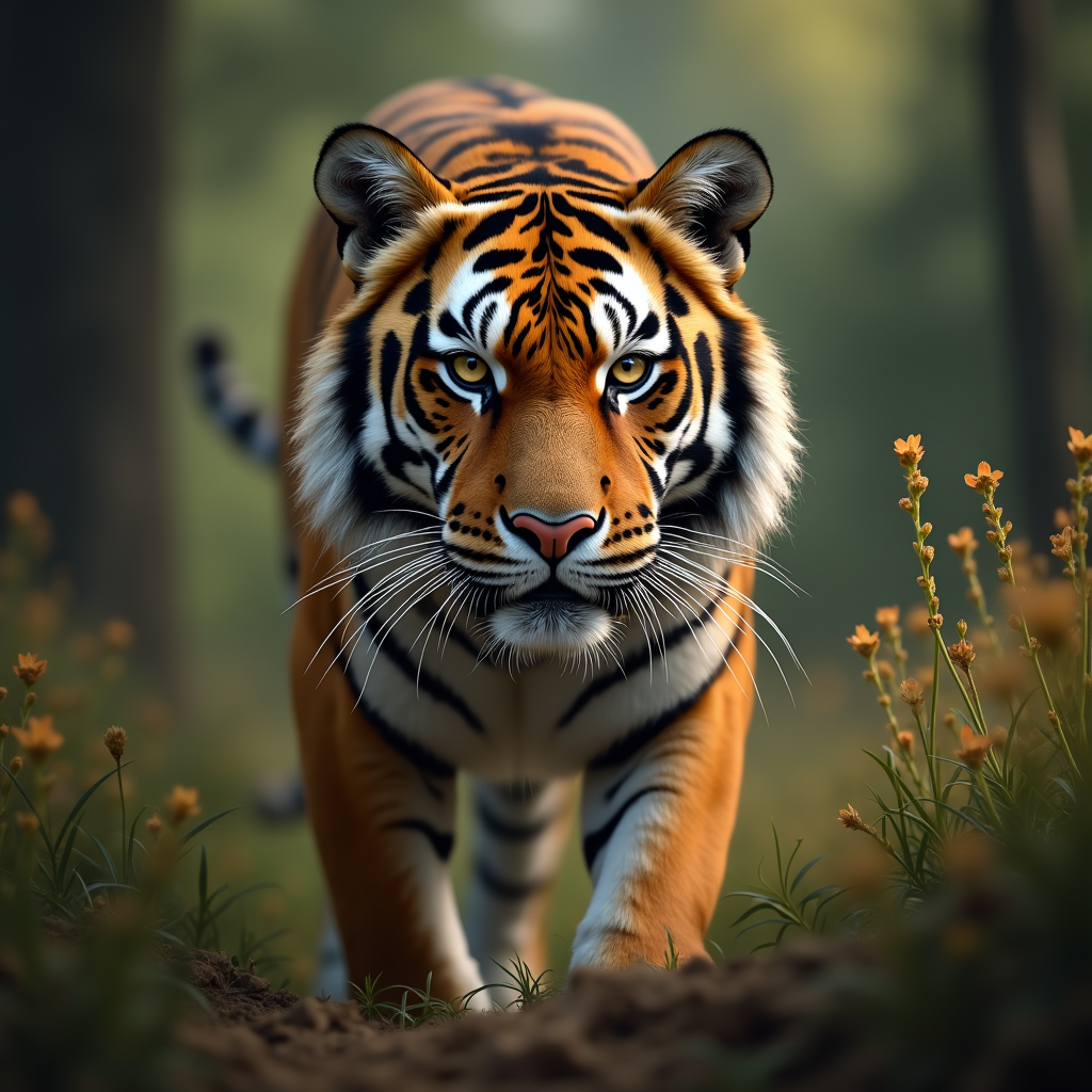 A photorealistic portrait of a Sabre-Toothed Tiger in its natural habitat