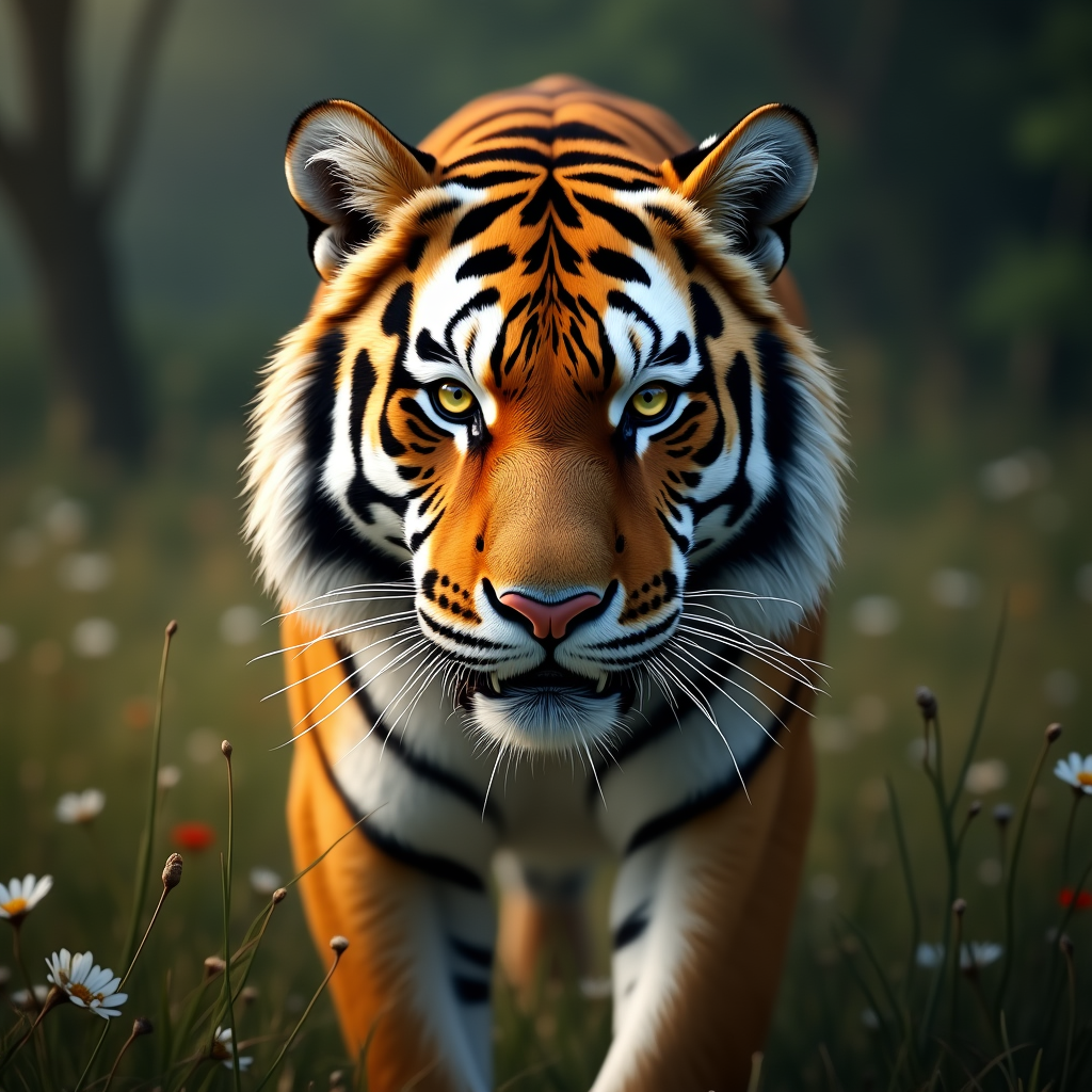 A photorealistic portrait of a Sabre-Toothed Tiger in its natural habitat