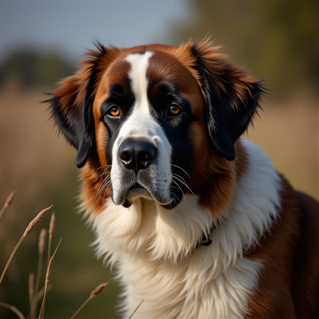 A photorealistic portrait of a Saint Bernard in its natural habitat