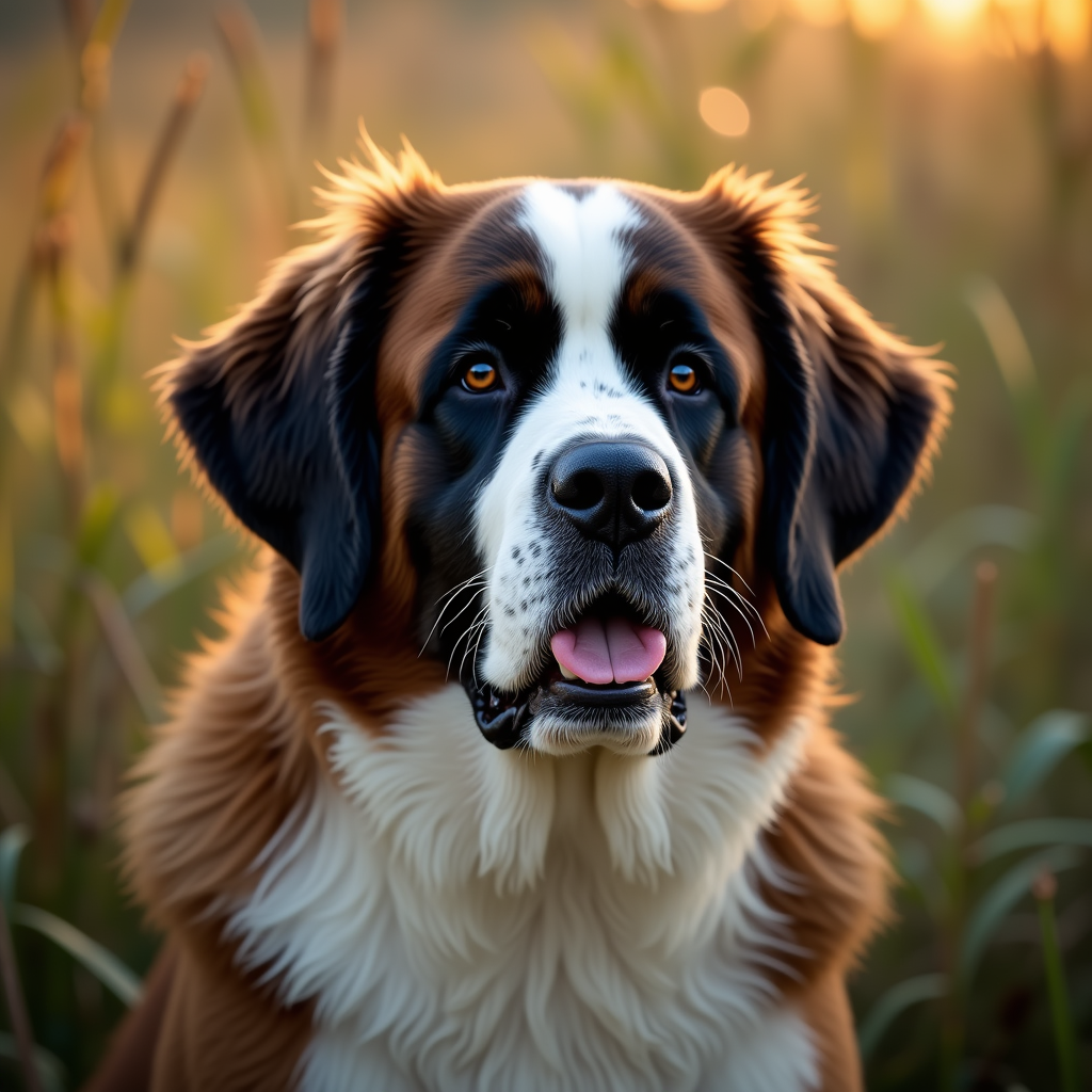 A photorealistic portrait of a Saint Bernard in its natural habitat