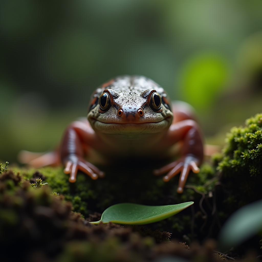 A photorealistic portrait of a Salamander in its natural habitat