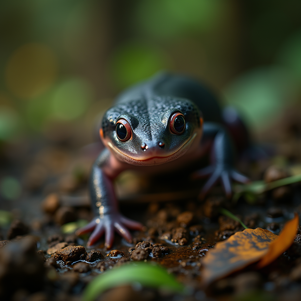 A photorealistic portrait of a Salamander in its natural habitat