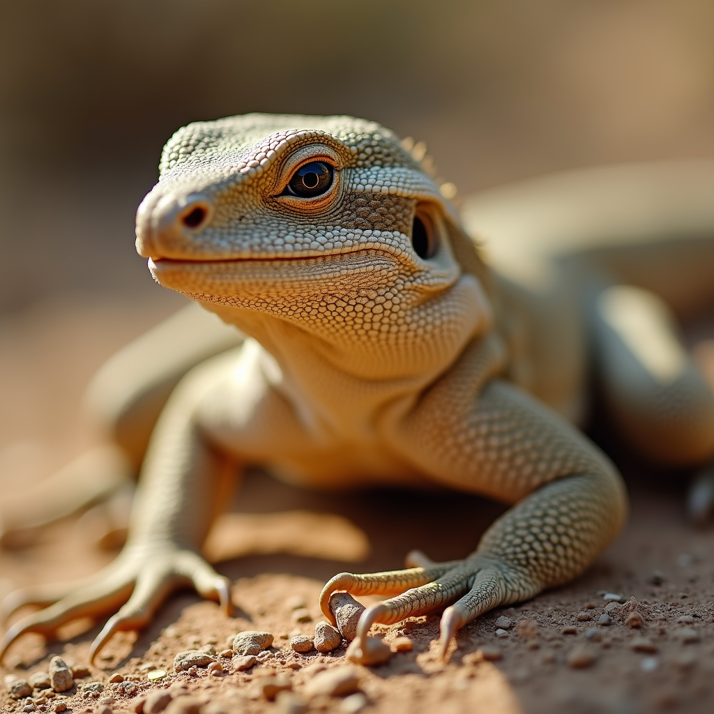 A photorealistic portrait of a Sand Lizard in its natural habitat