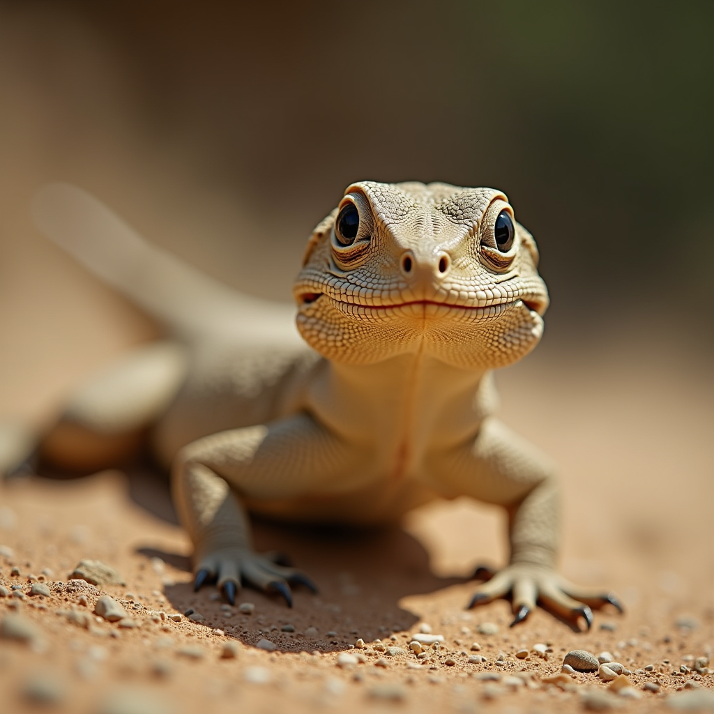 A photorealistic portrait of a Sand Lizard in its natural habitat
