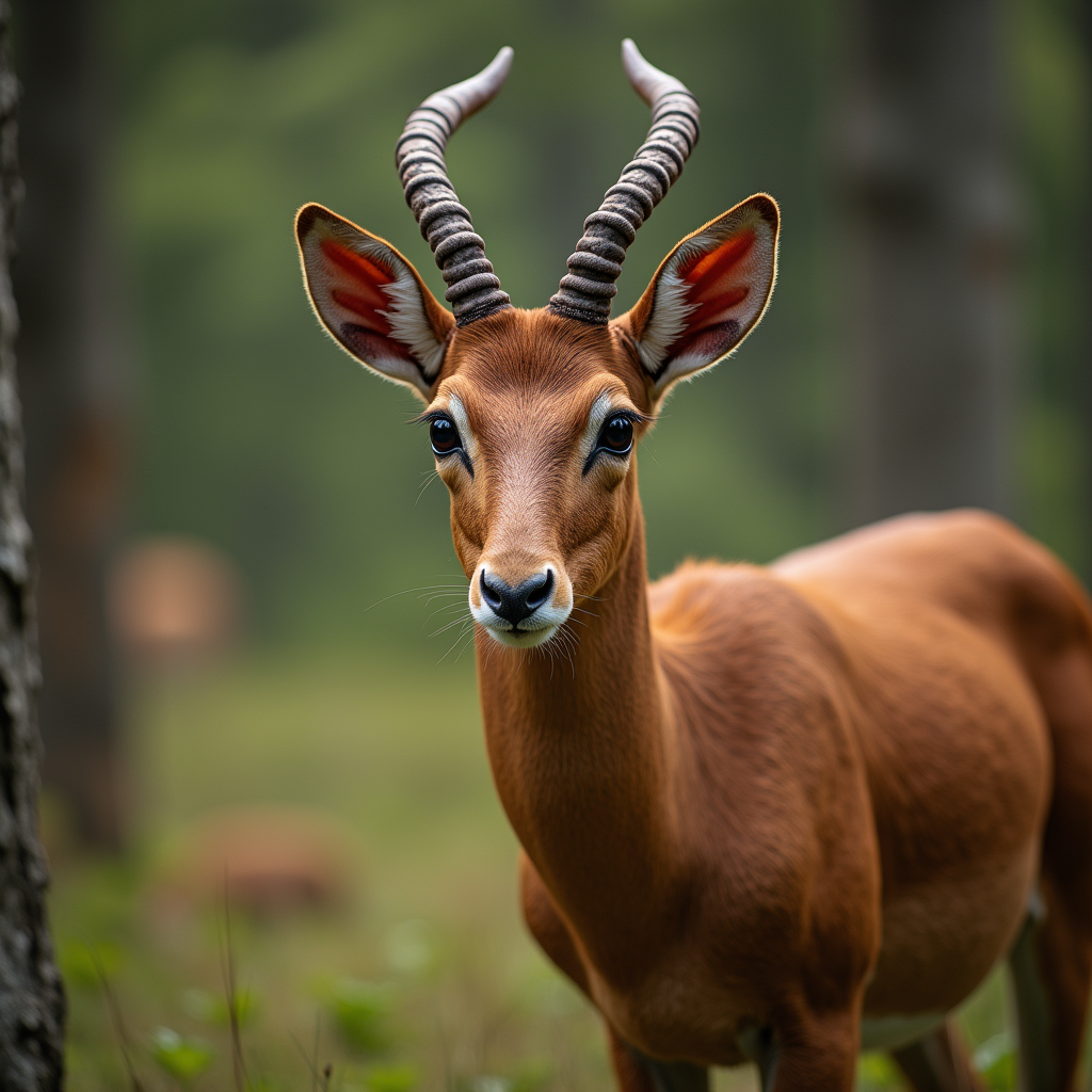 A photorealistic portrait of a Saola in its natural habitat