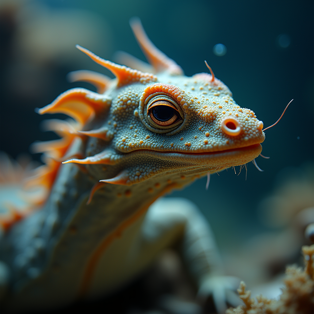 A photorealistic portrait of a Sea Dragon in its natural habitat