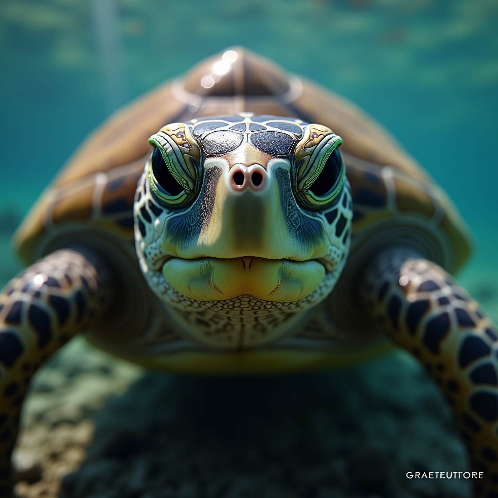 A photorealistic portrait of a Sea Turtle in its natural habitat