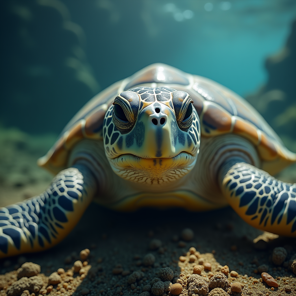 A photorealistic portrait of a Sea Turtle in its natural habitat