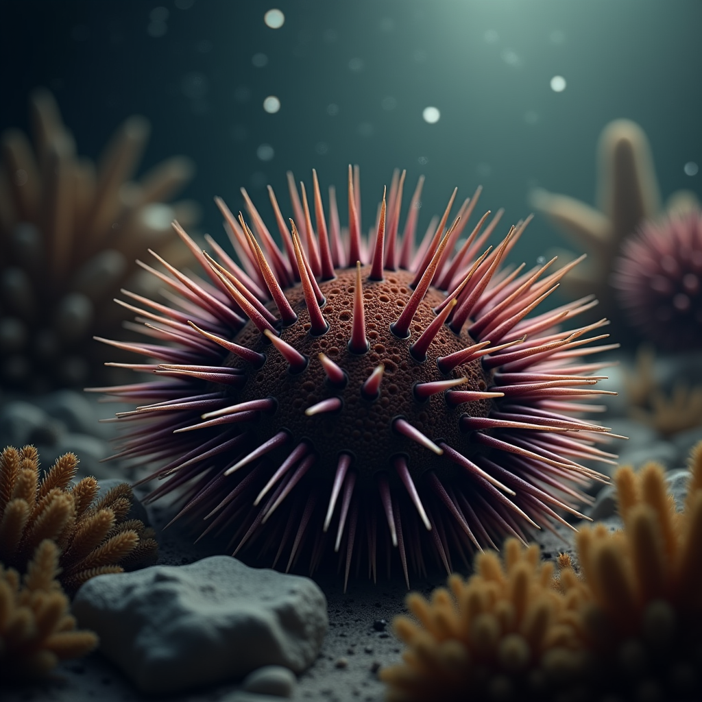 A photorealistic portrait of a Sea Urchin in its natural habitat