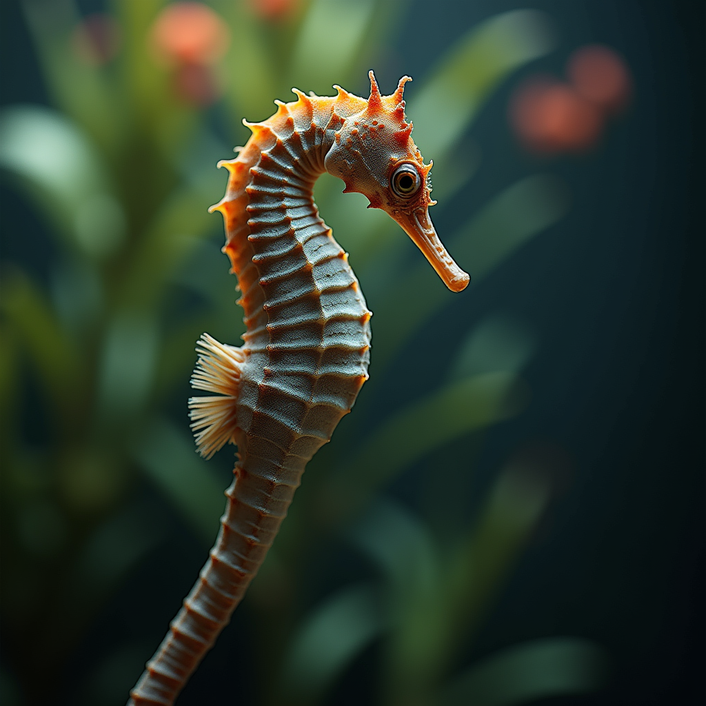 A photorealistic portrait of a Seahorse in its natural habitat