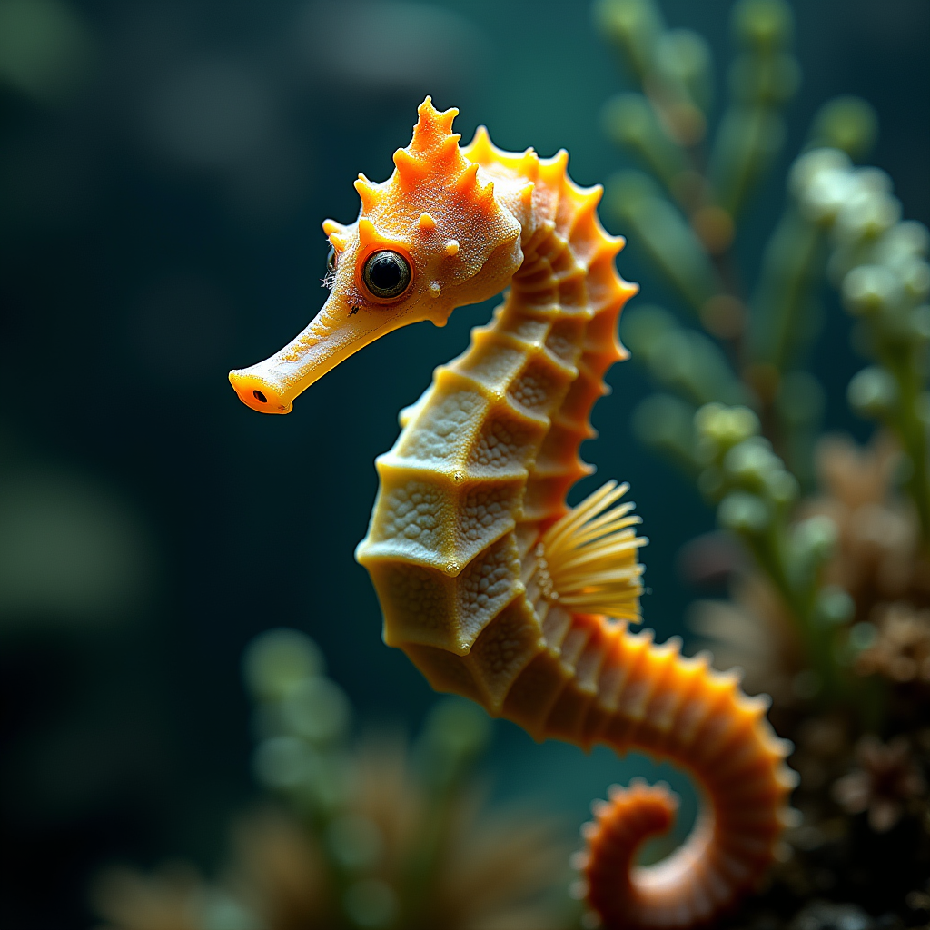 A photorealistic portrait of a Seahorse in its natural habitat