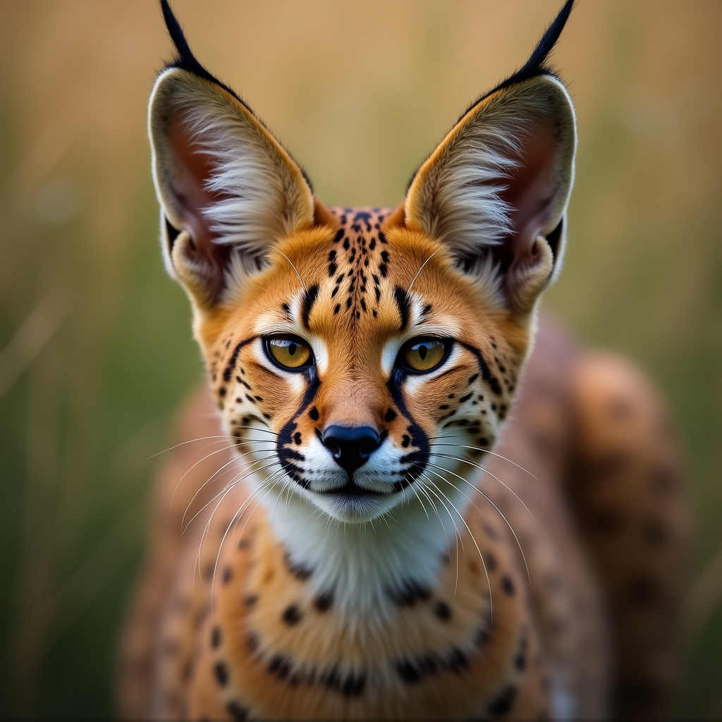 A photorealistic portrait of a Serval in its natural habitat