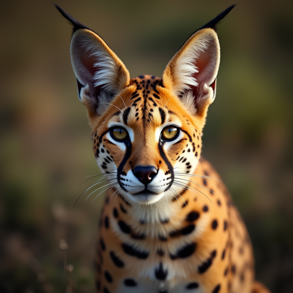 A photorealistic portrait of a Serval in its natural habitat
