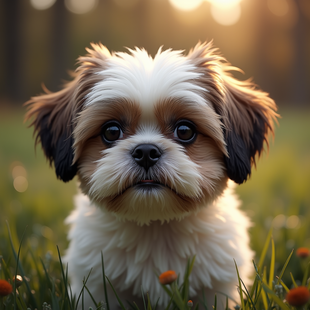 A photorealistic portrait of a Shih Tzu in its natural habitat