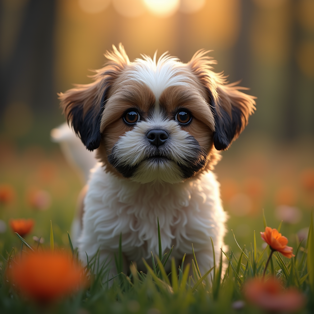 A photorealistic portrait of a Shih Tzu in its natural habitat