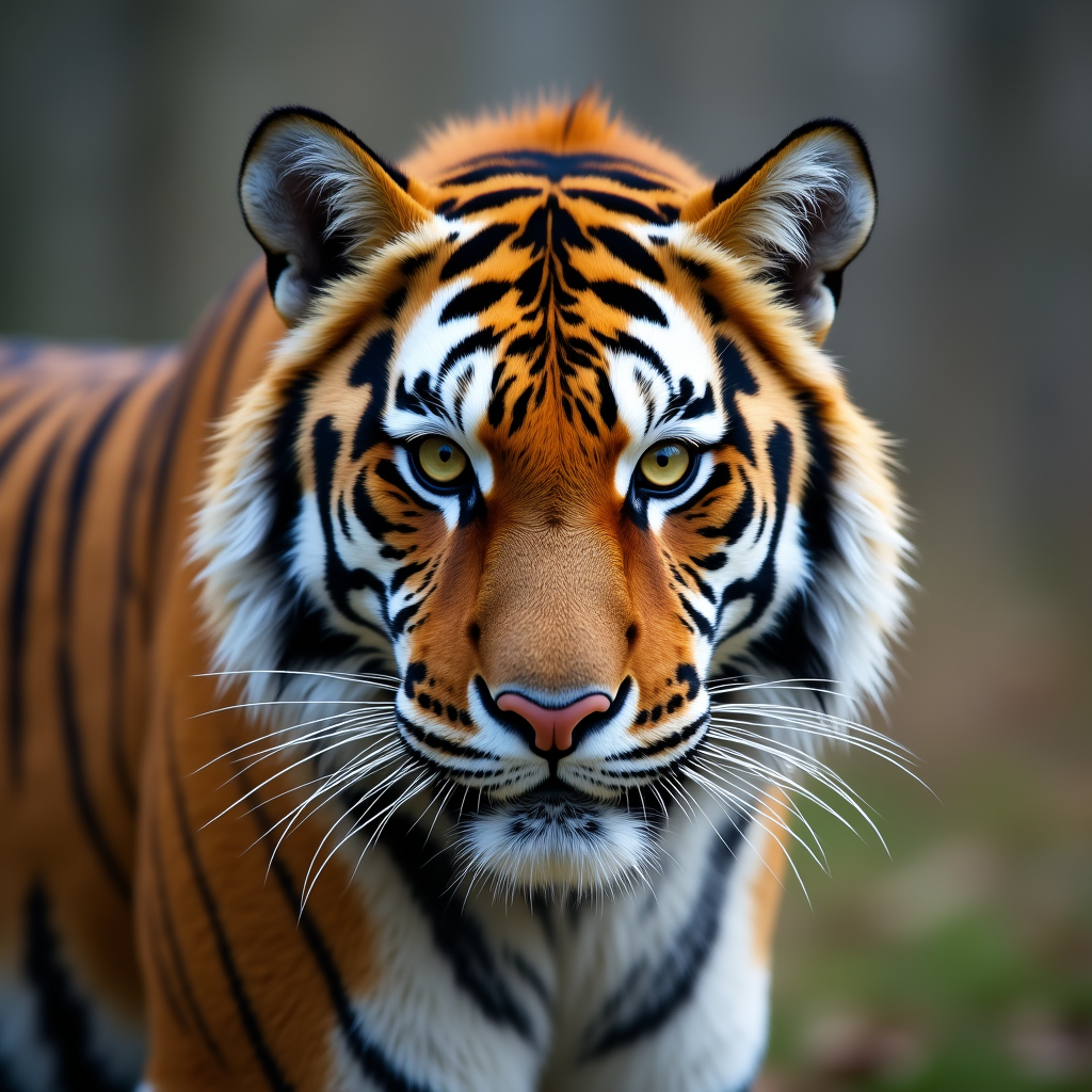A photorealistic portrait of a Siberian Tiger in its natural habitat