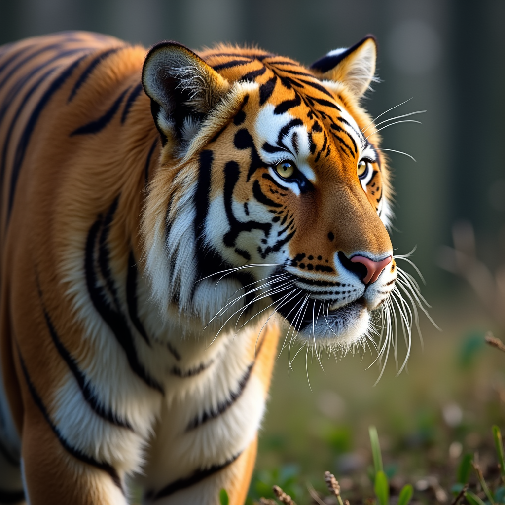 A photorealistic portrait of a Siberian Tiger in its natural habitat