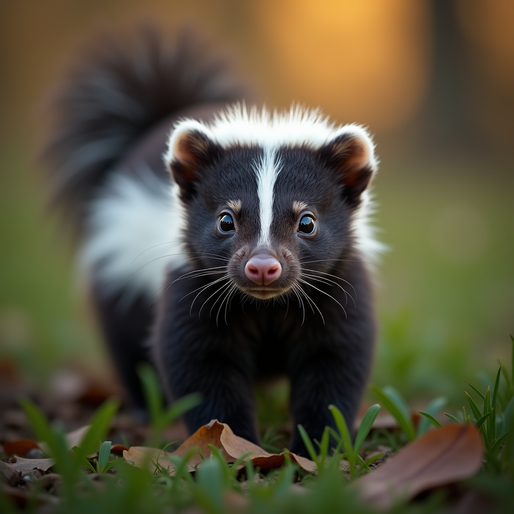 A photorealistic portrait of a Skunk in its natural habitat