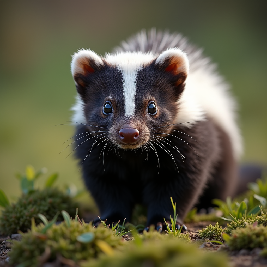A photorealistic portrait of a Skunk in its natural habitat