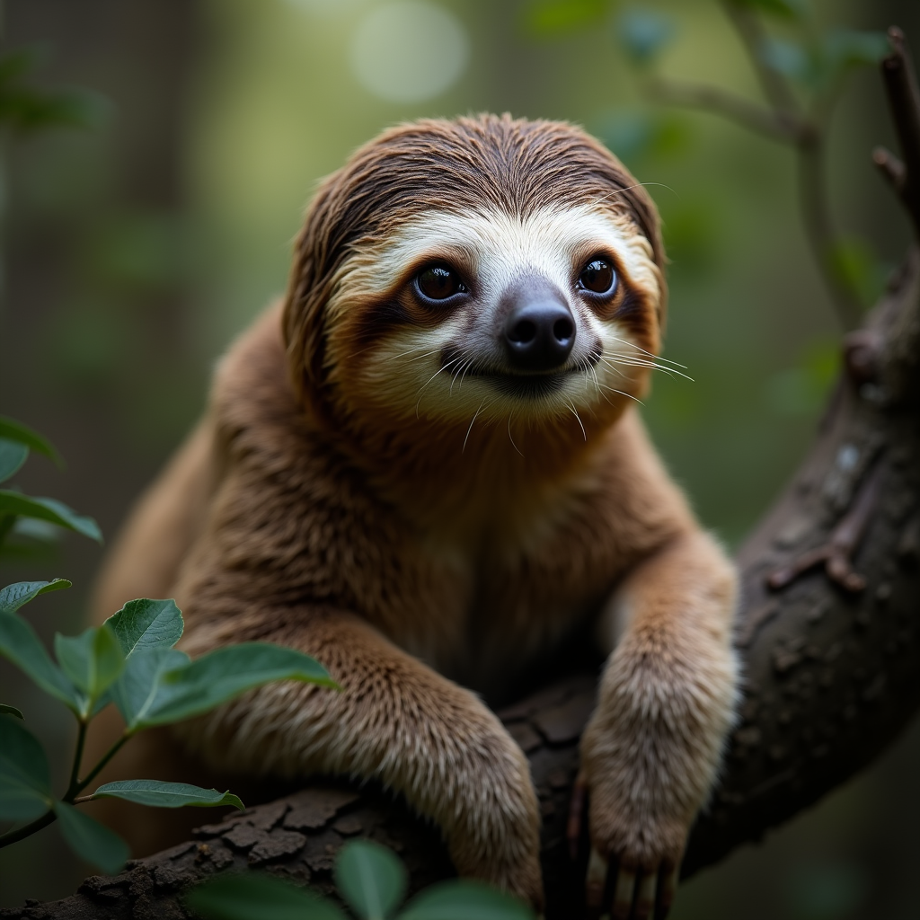 A photorealistic portrait of a Sloth in its natural habitat
