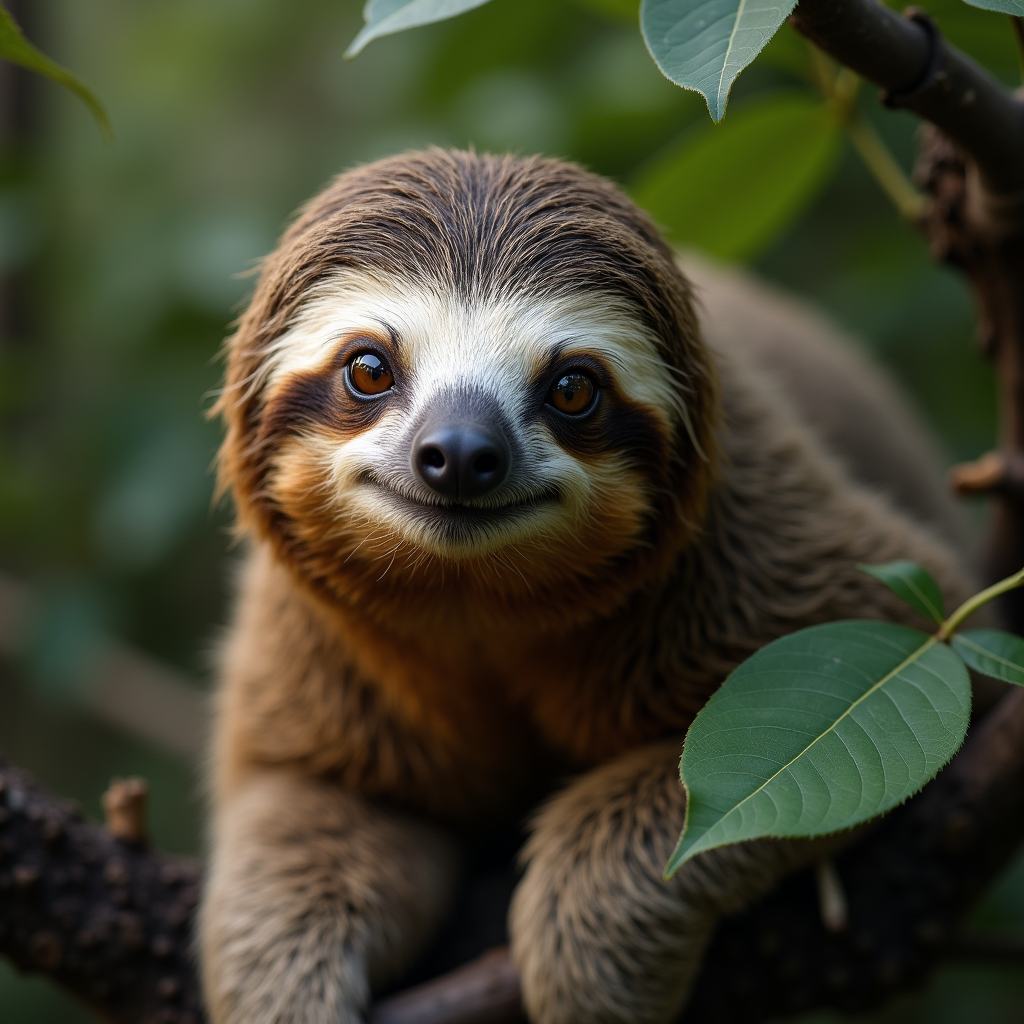 A photorealistic portrait of a Sloth in its natural habitat