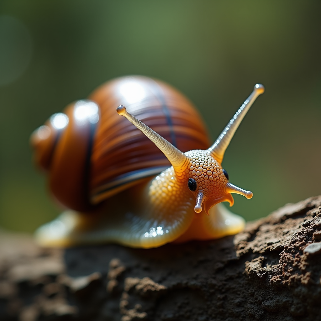 A photorealistic portrait of a Snail in its natural habitat
