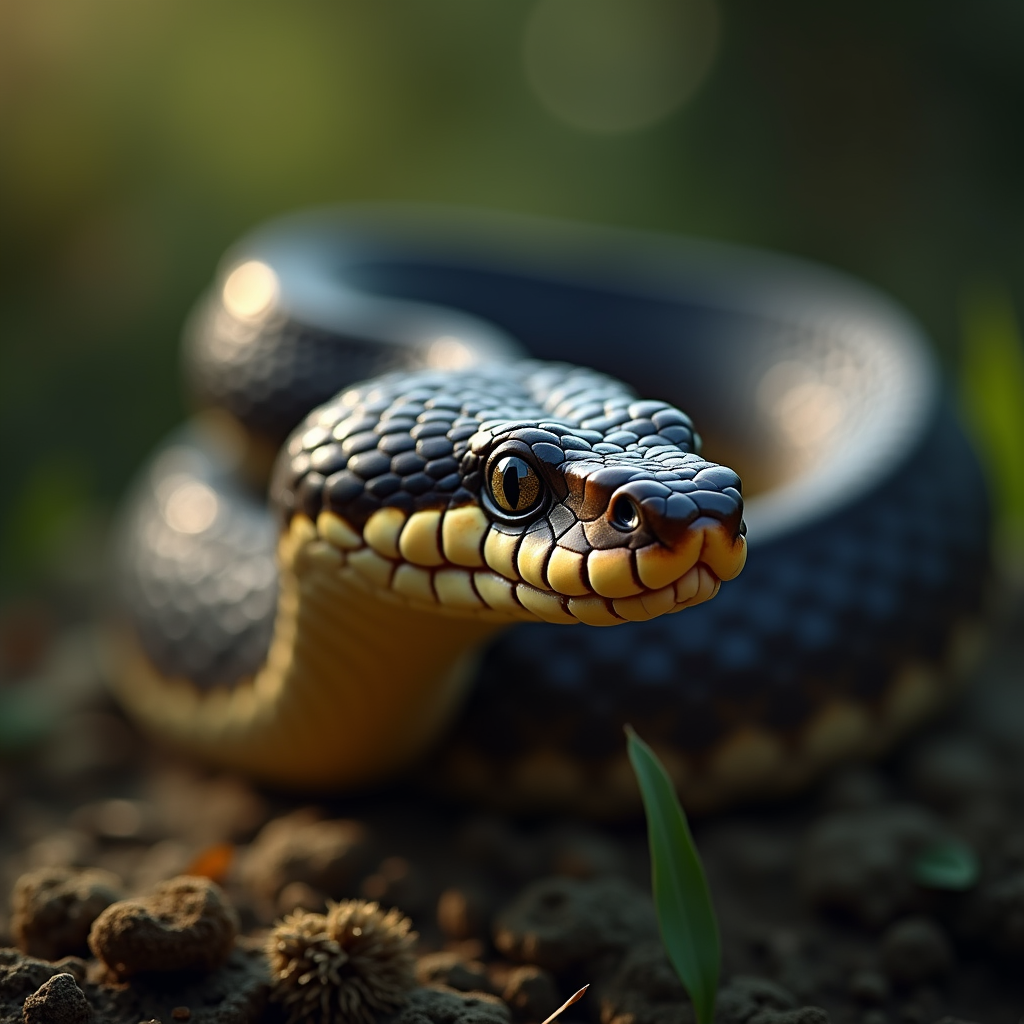 A photorealistic portrait of a Snake in its natural habitat