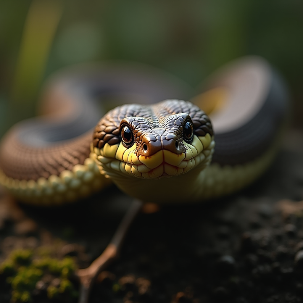 A photorealistic portrait of a Snake in its natural habitat