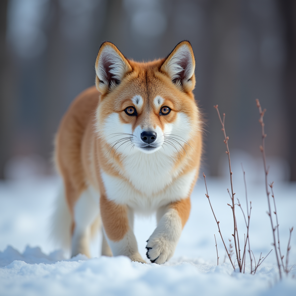 A photorealistic portrait of a Snowshoe in its natural habitat