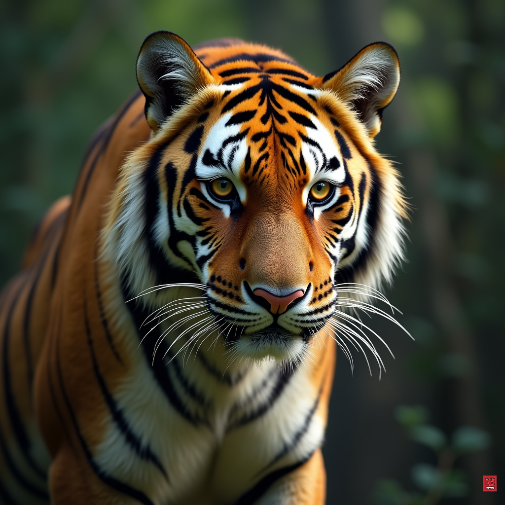 A photorealistic portrait of a South China Tiger in its natural habitat