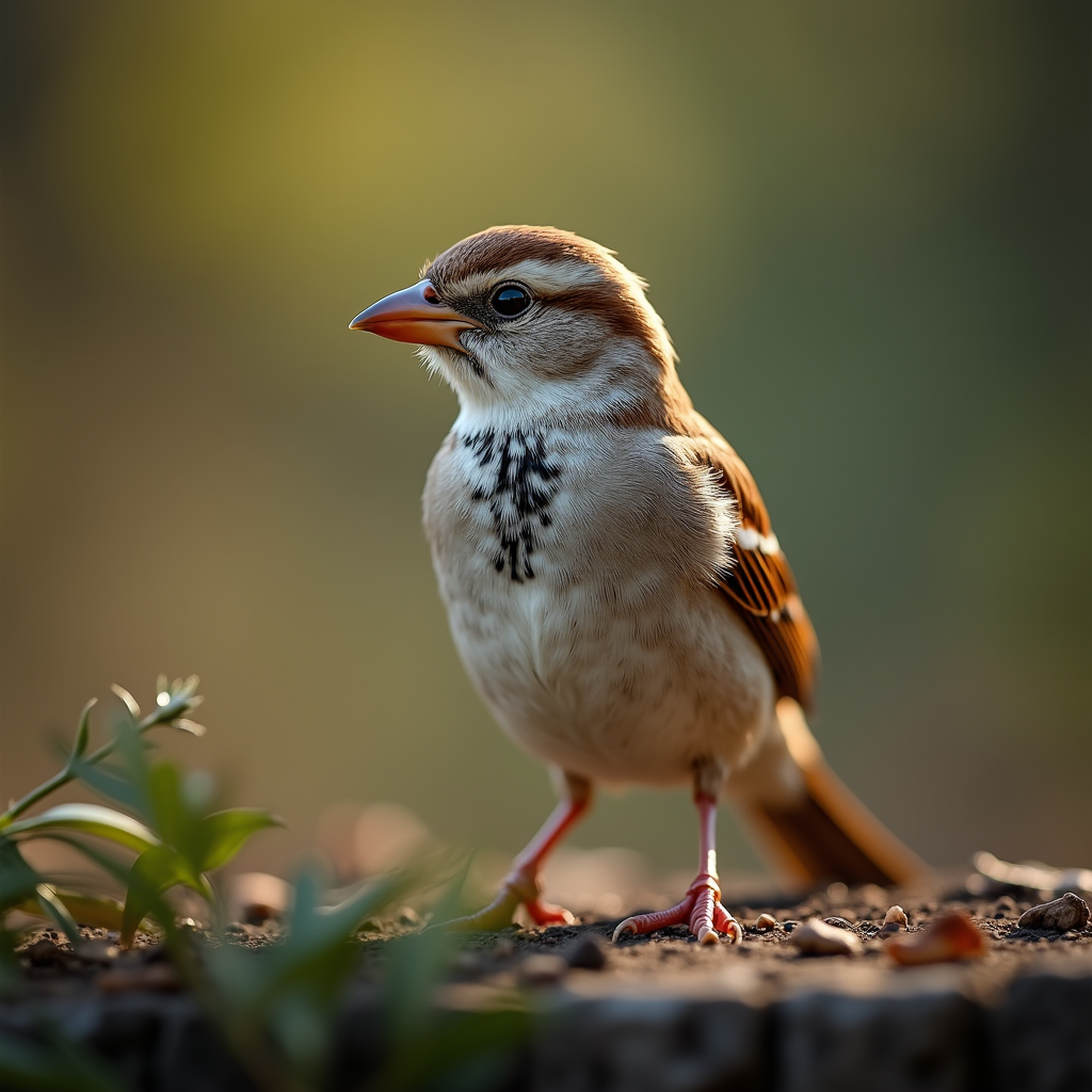 A photorealistic portrait of a Sparrow in its natural habitat