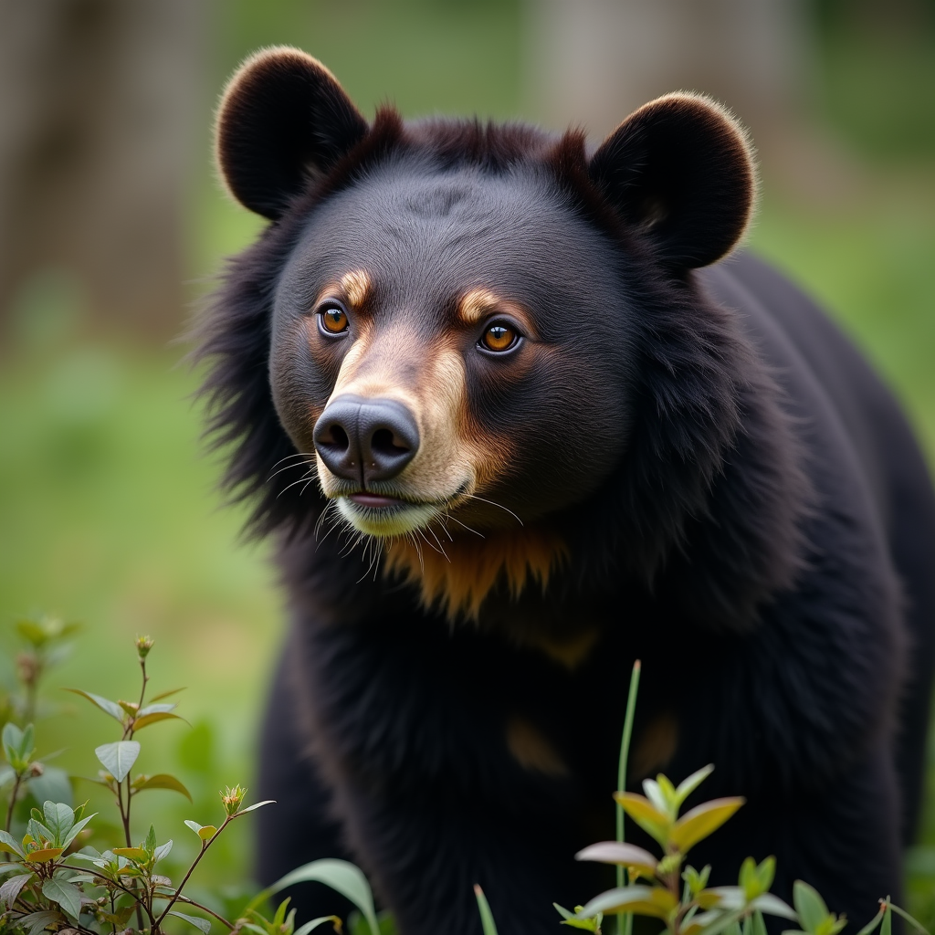 A photorealistic portrait of a Spectacled Bear in its natural habitat