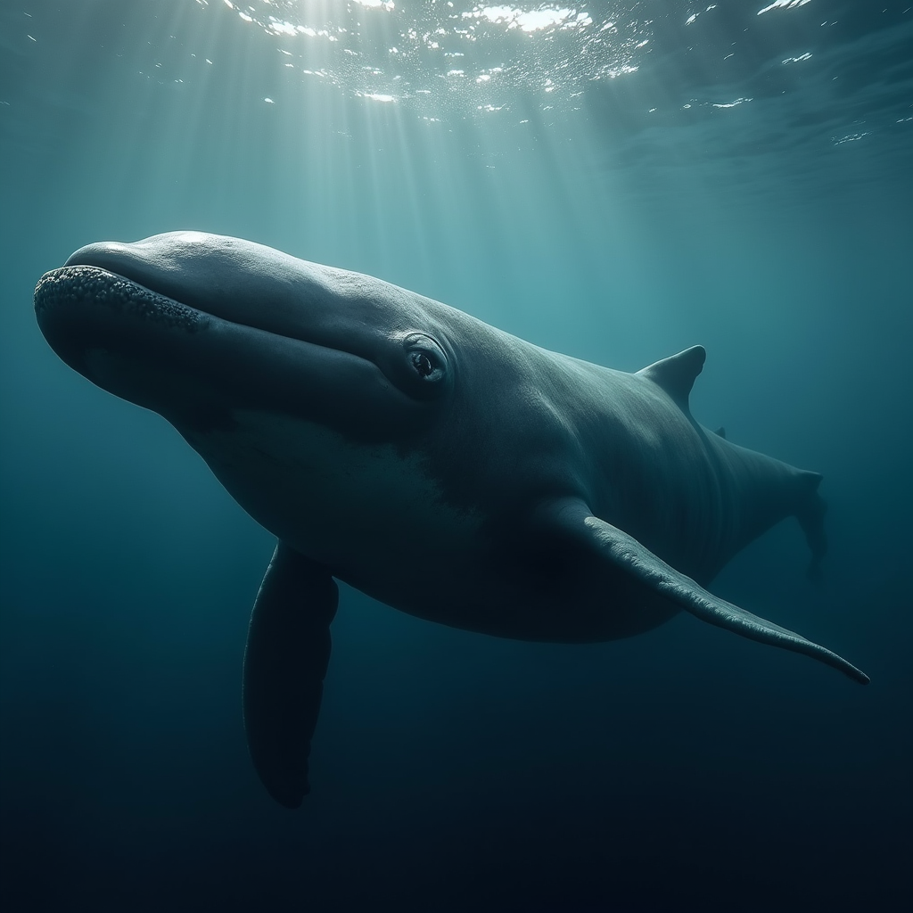 A photorealistic portrait of a Sperm Whale in its natural habitat