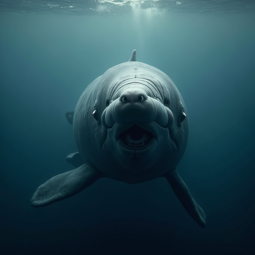 A photorealistic portrait of a Sperm Whale in its natural habitat