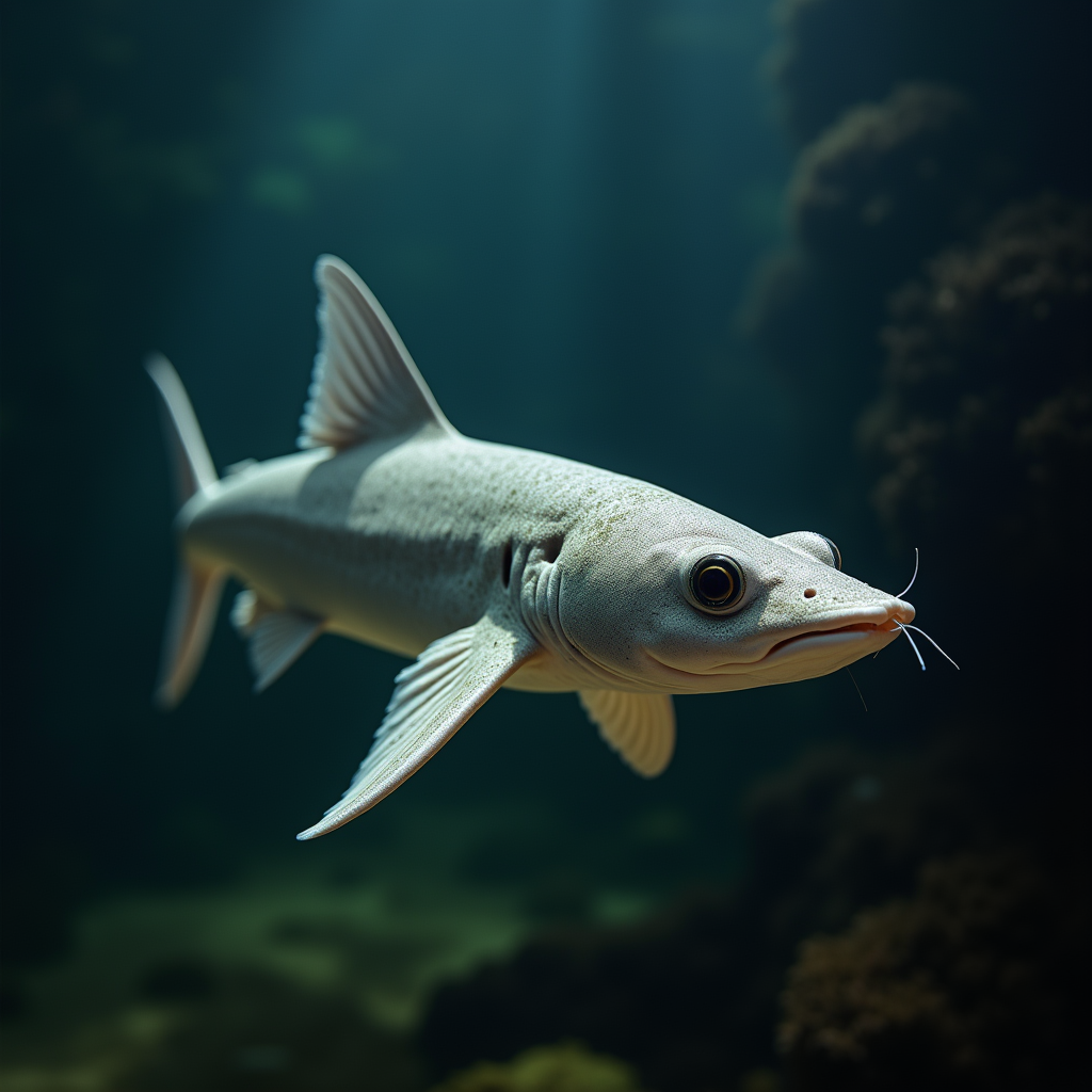 A photorealistic portrait of a Spiny Dogfish in its natural habitat