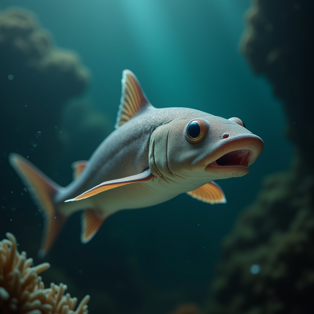 A photorealistic portrait of a Spiny Dogfish in its natural habitat