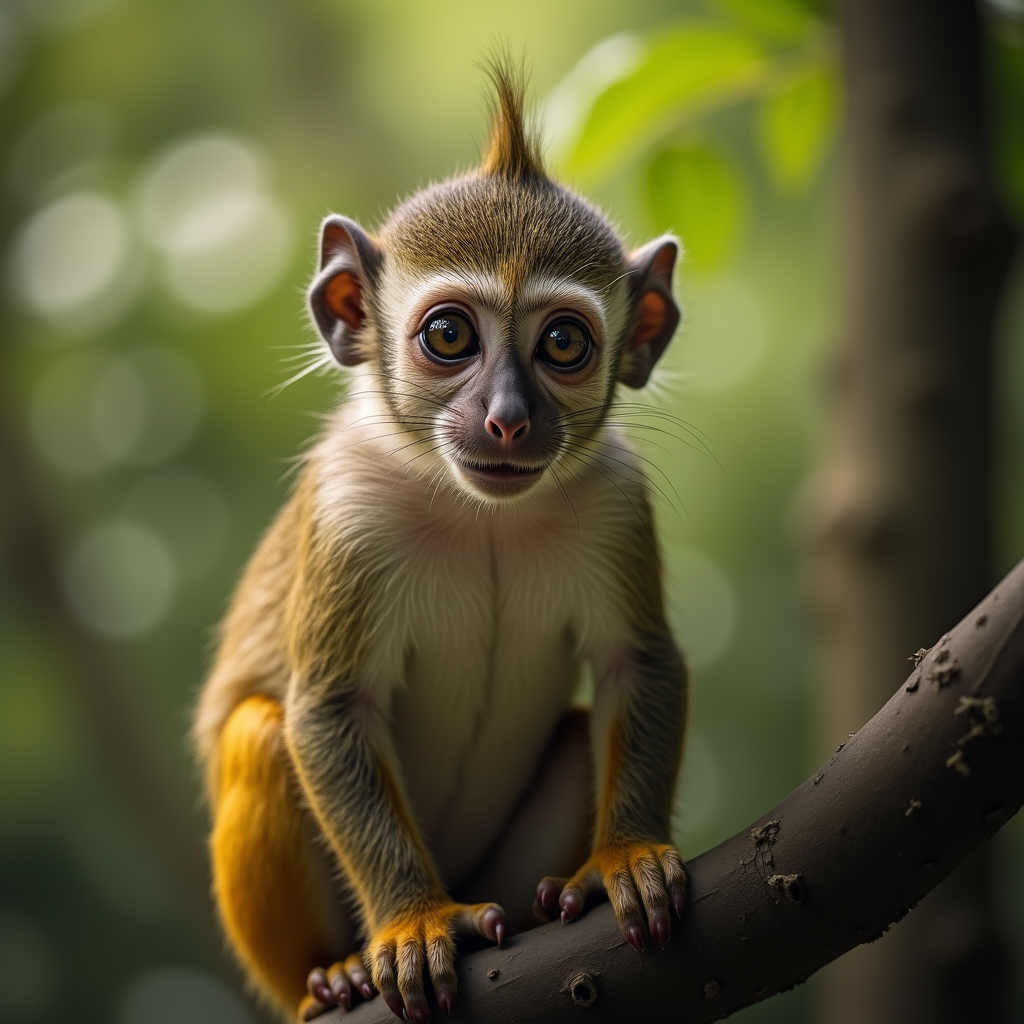A photorealistic portrait of a Squirrel Monkey in its natural habitat