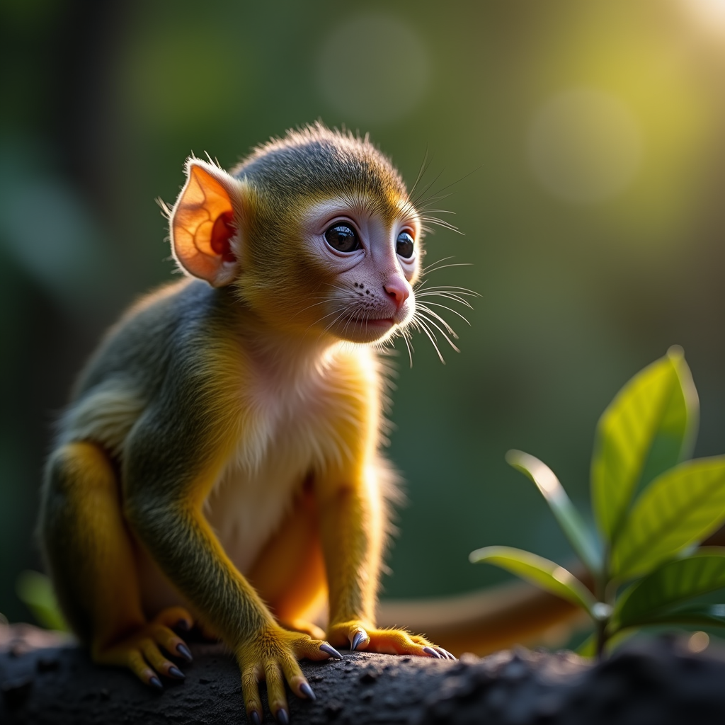 A photorealistic portrait of a Squirrel Monkey in its natural habitat