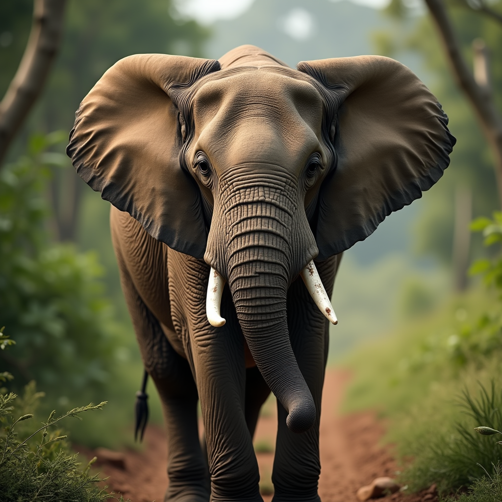 A photorealistic portrait of a Sri Lankan Elephant in its natural habitat