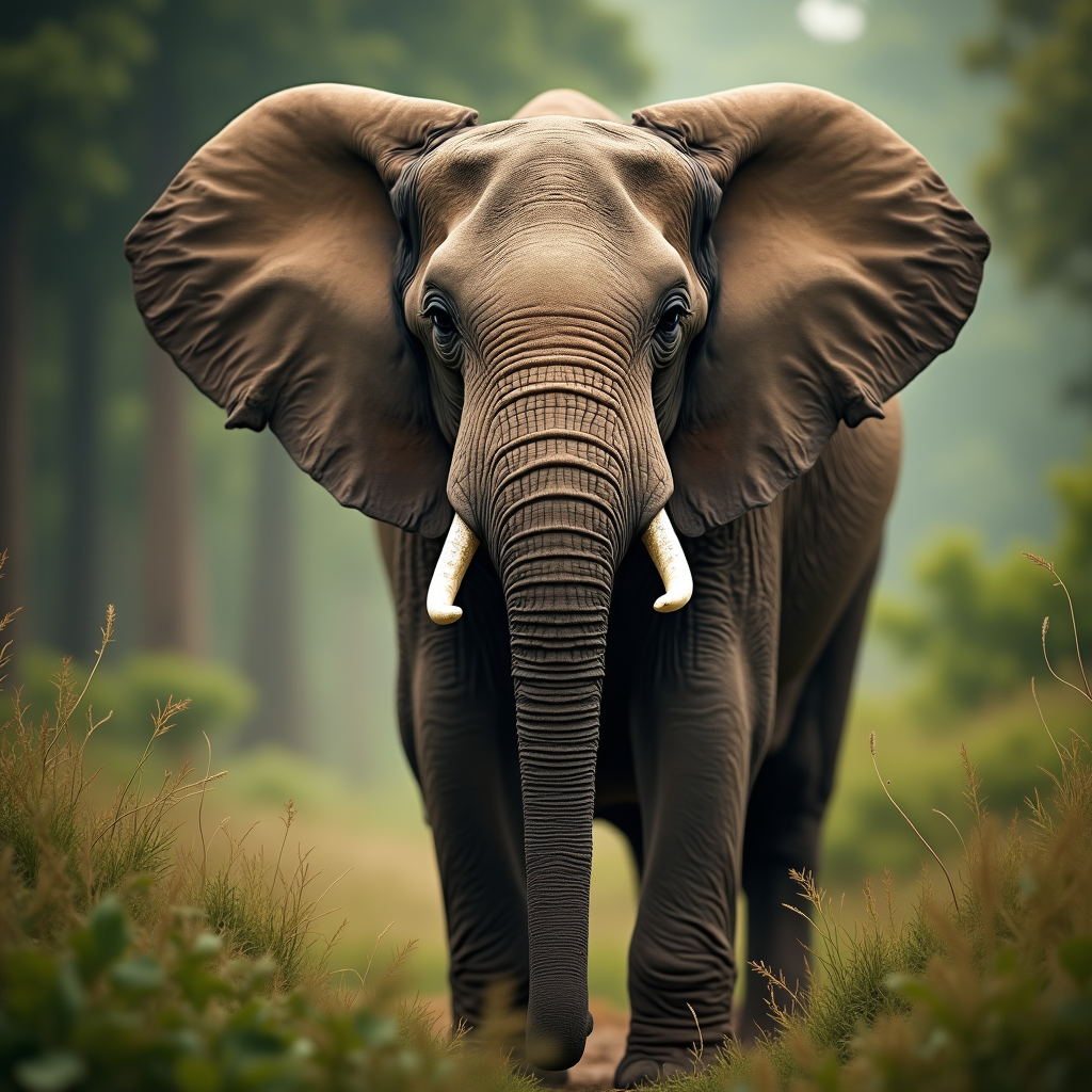 A photorealistic portrait of a Sri Lankan Elephant in its natural habitat