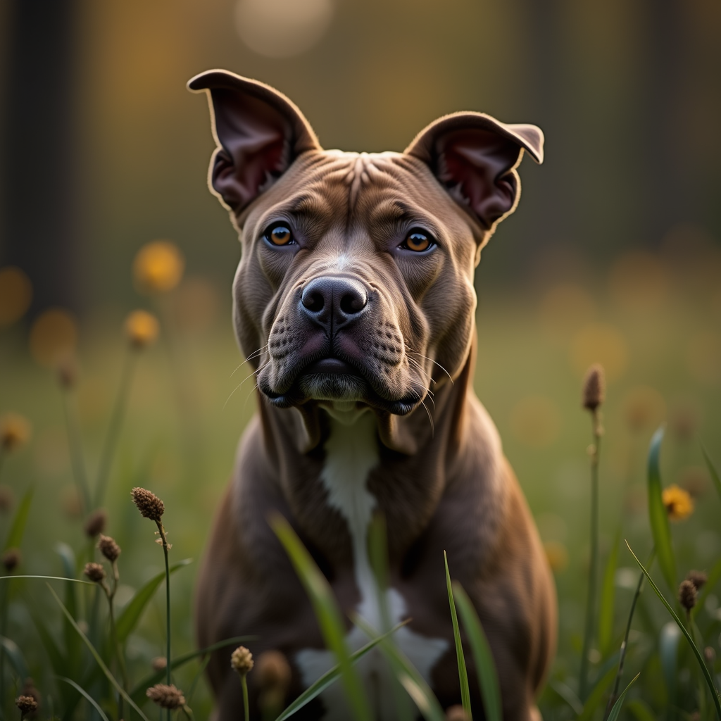 A photorealistic portrait of a Staffordshire Bull Terrier in its natural habitat