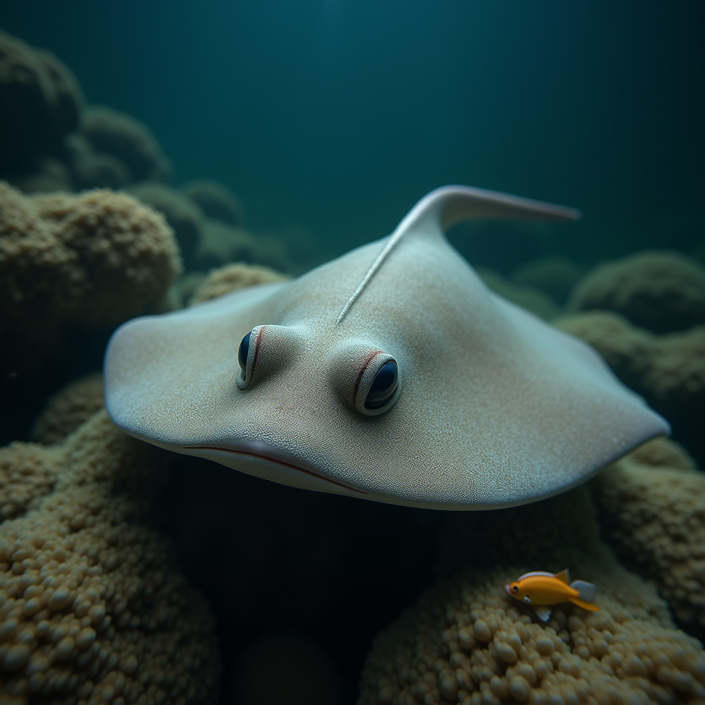 A photorealistic portrait of a Stingray in its natural habitat